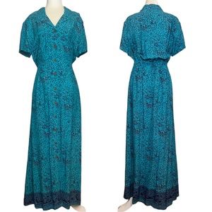 VTG Carol Anderson Parsley Print Shirt Maxi Dress. Size 12